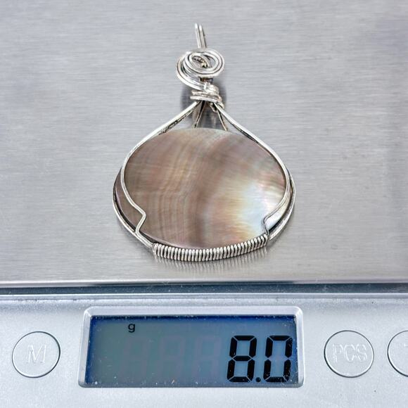 Vintage Sterling Silver 925 Wire Wrapped Abalone Pendant - Picture 7 of 7